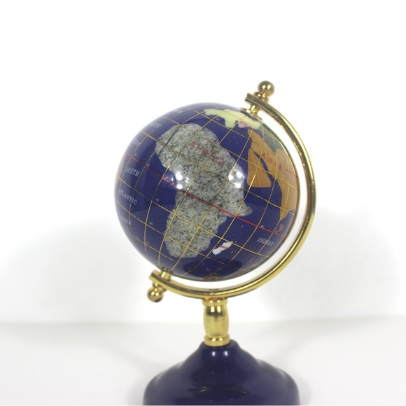 Vintage Gemstone Globe Lapis Lazuli and Semi Precious Stones Desk Top Small - Picture 4 of 12